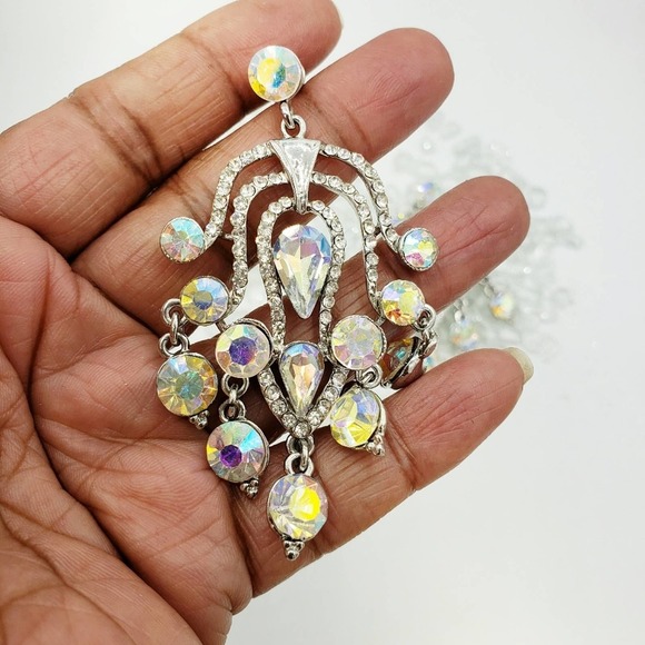 Vintage Bling Earrings Crystal Rhinestones • Large • Chandelier - Picture 3 of 4